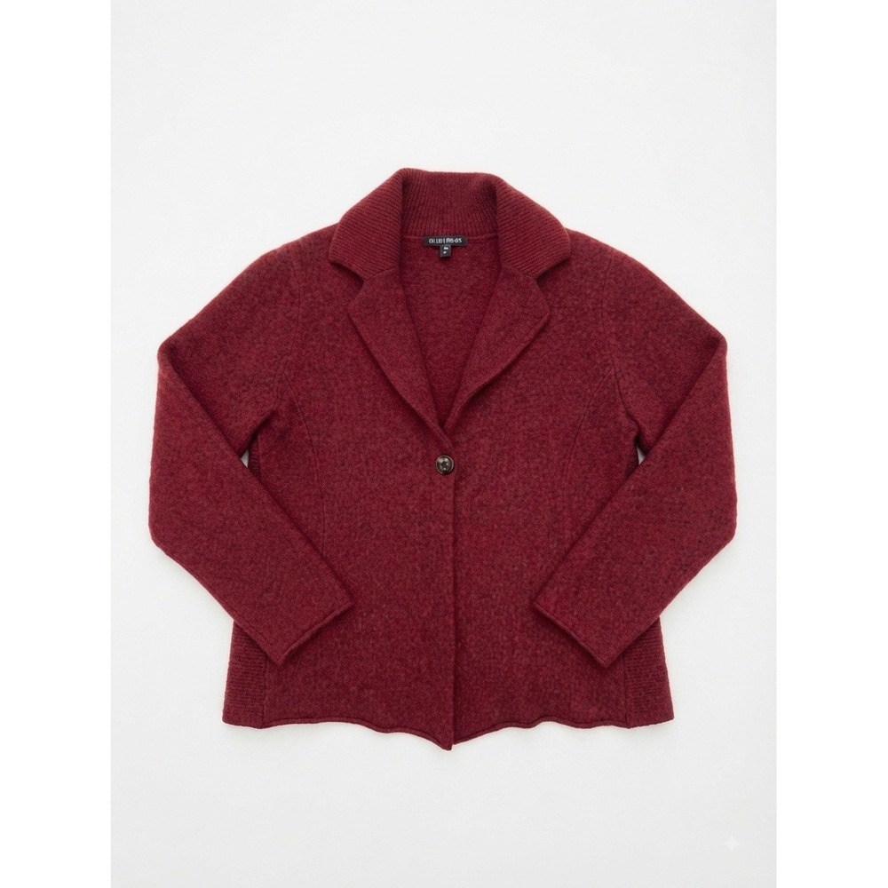 Eileen Fisher Cardigan XL Red Lambswool Cashmere Knit Blazer Button Jacket